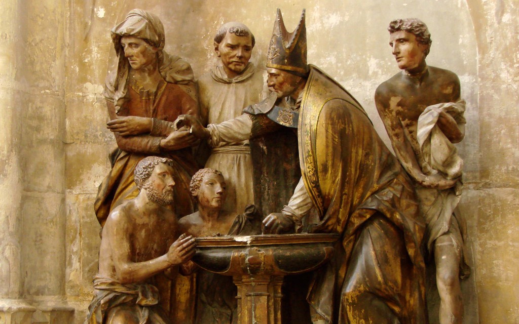 Born Again in Water and the Spirit - 2 - Statue of Ambrose Baptising Augustine