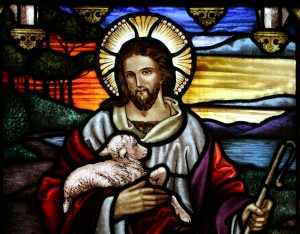 stained glass Christ Good Shepherd augustine sermon 47 psalm 100 sheep flock shepherds goats