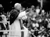 Pope John Paul II greets crowd in Czestochowa during 1979 trip to Poland