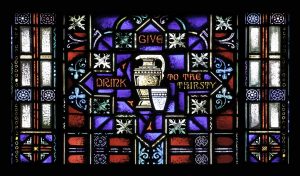 7 seven corporal spiritual Works of Mercy stained glass give drink to the thirsty