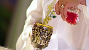 eucharist sacrifice body of christ wine water understanding the mass priests church self-offering thanksgiving praise