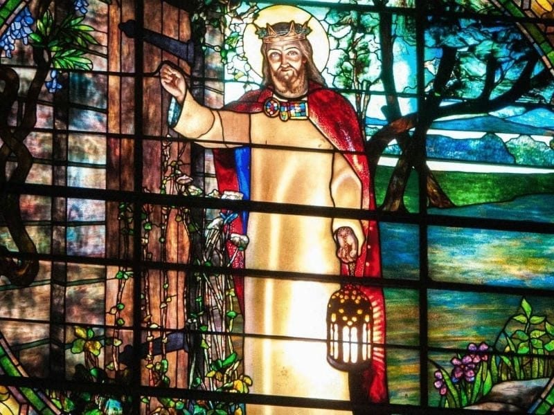 Anselm - Lord God I Am Dazzled by Your Light stained glass of Christ knocking at the door