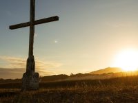Cross, sunrise, sunset, grass, mountain, clouds, sky, sun 600x600