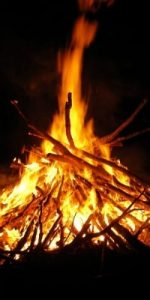 tall campfire at night masonry