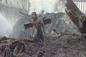 world trade center cross standing in debris masonry