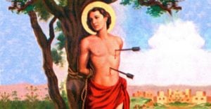 saint sebastian martyrdom arrow arrows tree tied wide