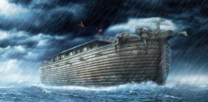 noah's ark in storm a sea rain