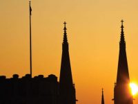 legatus indianapolis indiana sunset church sky orange dusk