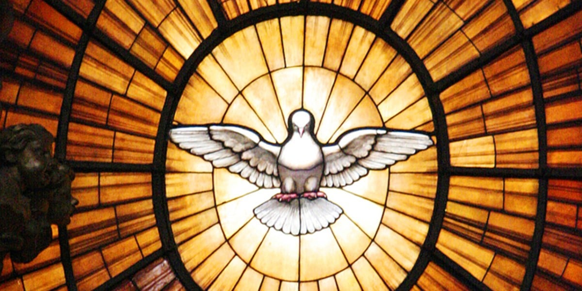 holy spirit, trinity, promise father gifts unwrap alabaster window st. Peter's dove