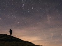 Stars, night, person, mountain, black 1200x600