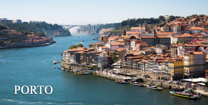 Portugal, Porto, the view on the city and boat floats down the river Duoro