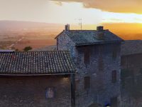 Saint St. Francis of Assisi sunset rooftops magical medieval town