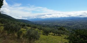 view of Spoleto Valley from San Damiano chapel Assisi franciscan catholic pilgrimage