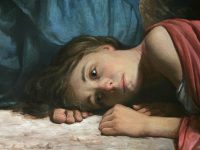 Woman on ground, Mary Magdalene, feet of Jesus, 1200×600