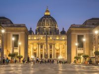 St. Peter's, night, light, Vatican square 600x618